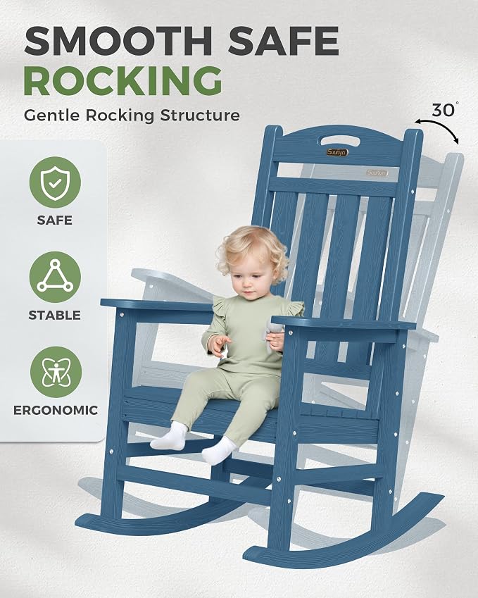 Oversized Outdoor Rocking Chairs Set of 4, High Back Porch Rocking Chair - Image 4