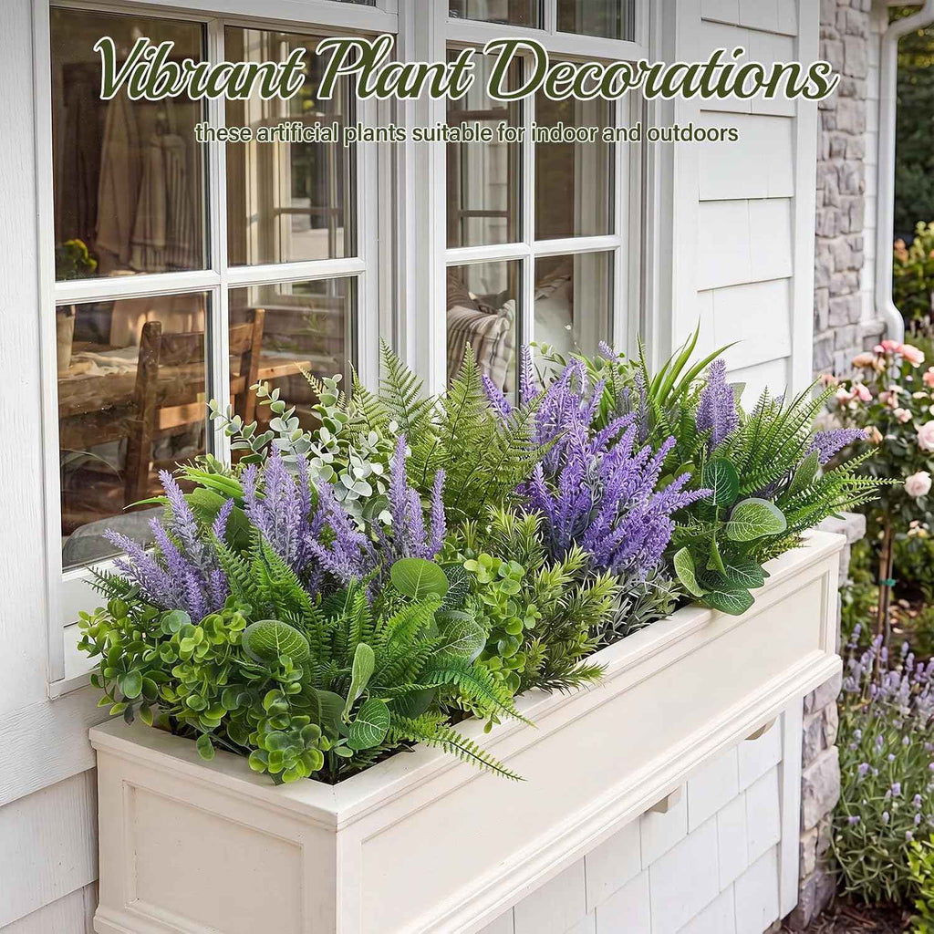 Daifunli 24 Pcs Outdoor Artificial Plants UV Resistant Window Box Flowers | Fake Bushes Greenery Stems, Faux Shrubs for Outdoor Window Box Patio Porch Yard, Wedding Decor