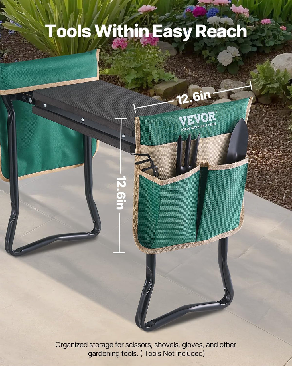 VEVOR Garden Kneeler and Seat Heavy Duty, Kneeling Bench for Gardening | Garden Stool with 8'' EVA Kneeling Pad and 2 Tool Bags, Garden Chair, Relieve Knee & Back Pain, Great Gifts for Seniors