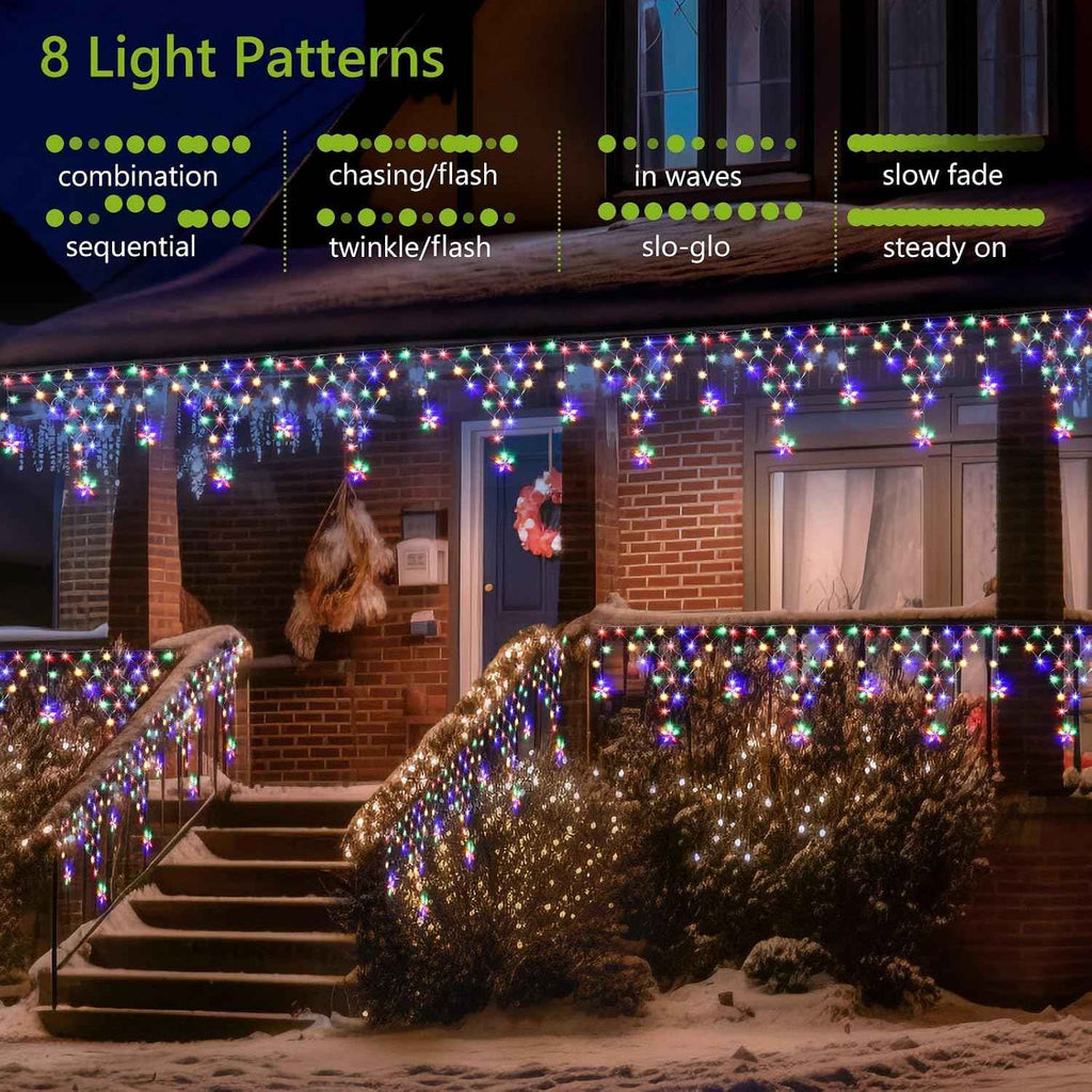Christmas Lights Outdoor Decorations 218 LED 13.8ft Curtain Fairy Lights with 11 Drops, LED String Light Decor with 8 Modes for Party Holiday Christmas Home Indoor Outdoor Decor Star Multicolor