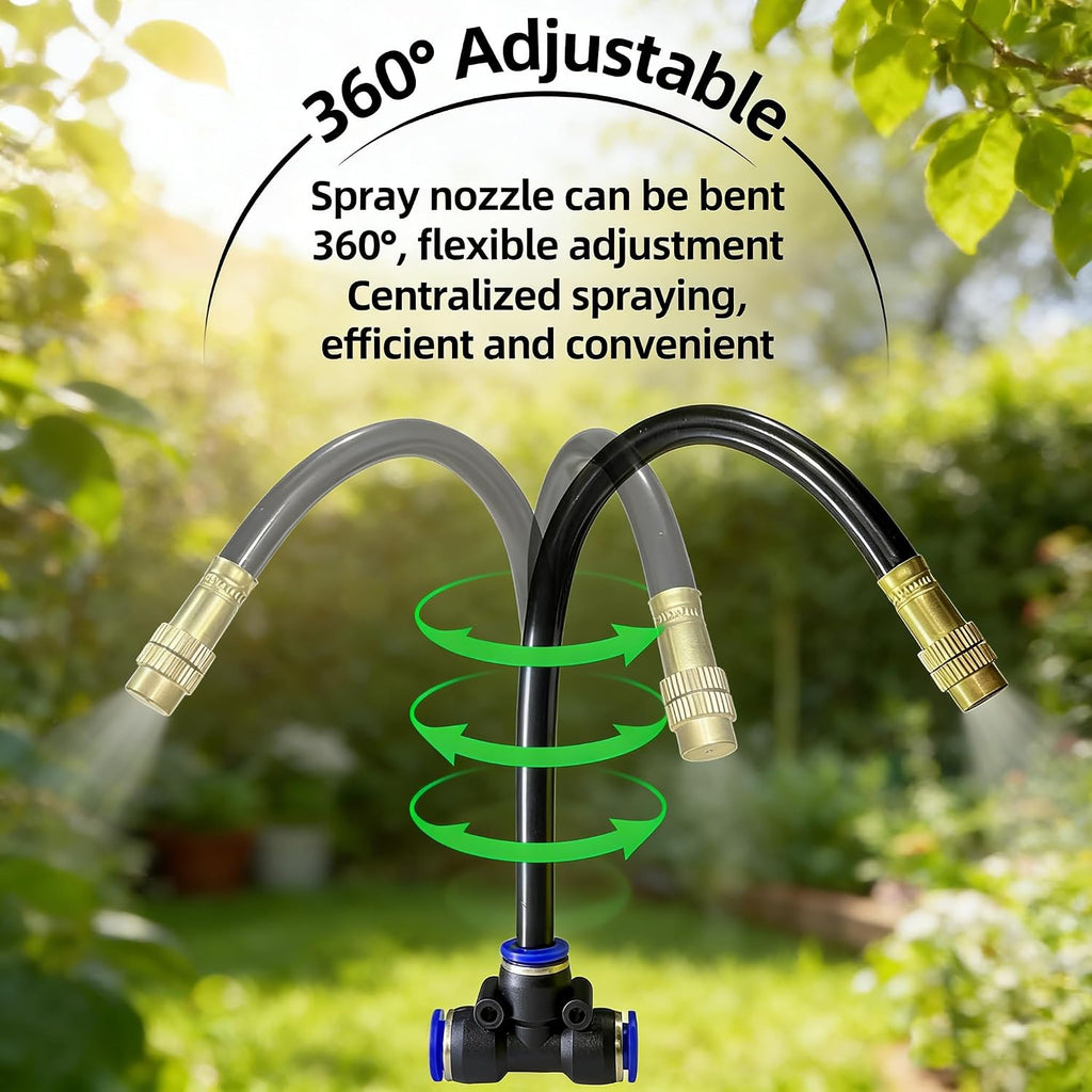 100FT Drip Irrigation Kit with 30 Emitters, 3 Spray Types, Push-Fit System | Quick-connect Fittings, Save water, Leak-free, Automatic Plant Watering Sprinkler System for Greenhouse, Potted, Raised Bed