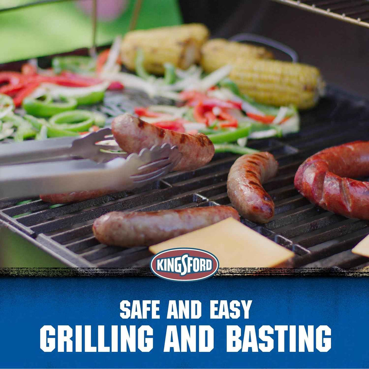 Kingsford 3-Piece Rust-Resistant Stainless Steel BBQ Tool Set, 3 Count | Rust-resistant stainless steel, spatula tongs and basting brush, outdoor grilling and cooking