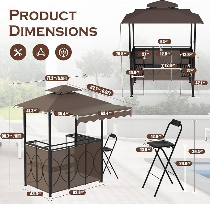 Grepatio 3 Piece Patio Bar Set - Image 9