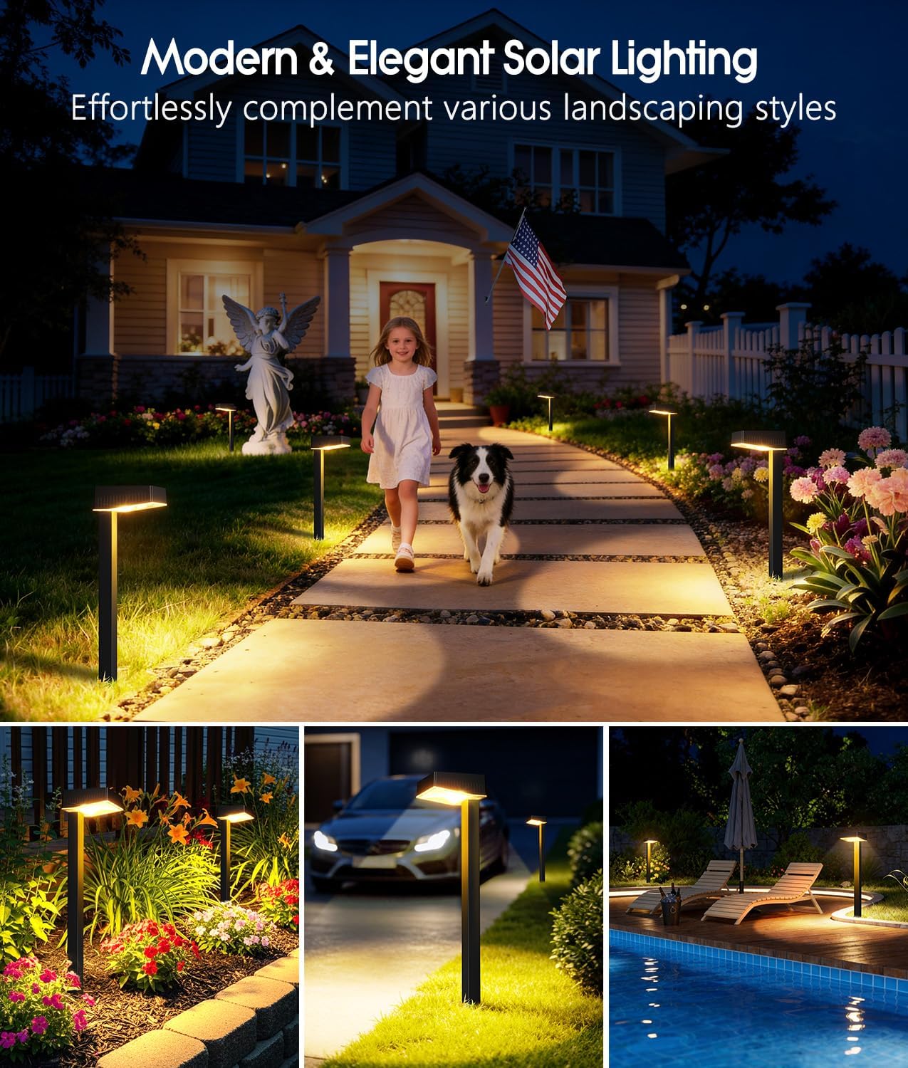 ELECLINK Solar Pathway Lights Outdoor, 8 Pack Garden Lights Solar Powered Path Lights with Focused Beam Lens, 2 Light Modes Waterproof Outdoor Solar Light for Yard Driveway Walkway Landscape