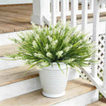 Outdoor Plants Artificial for Porch UV Resistant Faux Outdoor Plants | 10 Bundles Artificial Monkey Grass Fake Lavender Flower Faux Greenery Planter Filler for Patio Garden Porch Decor (White)