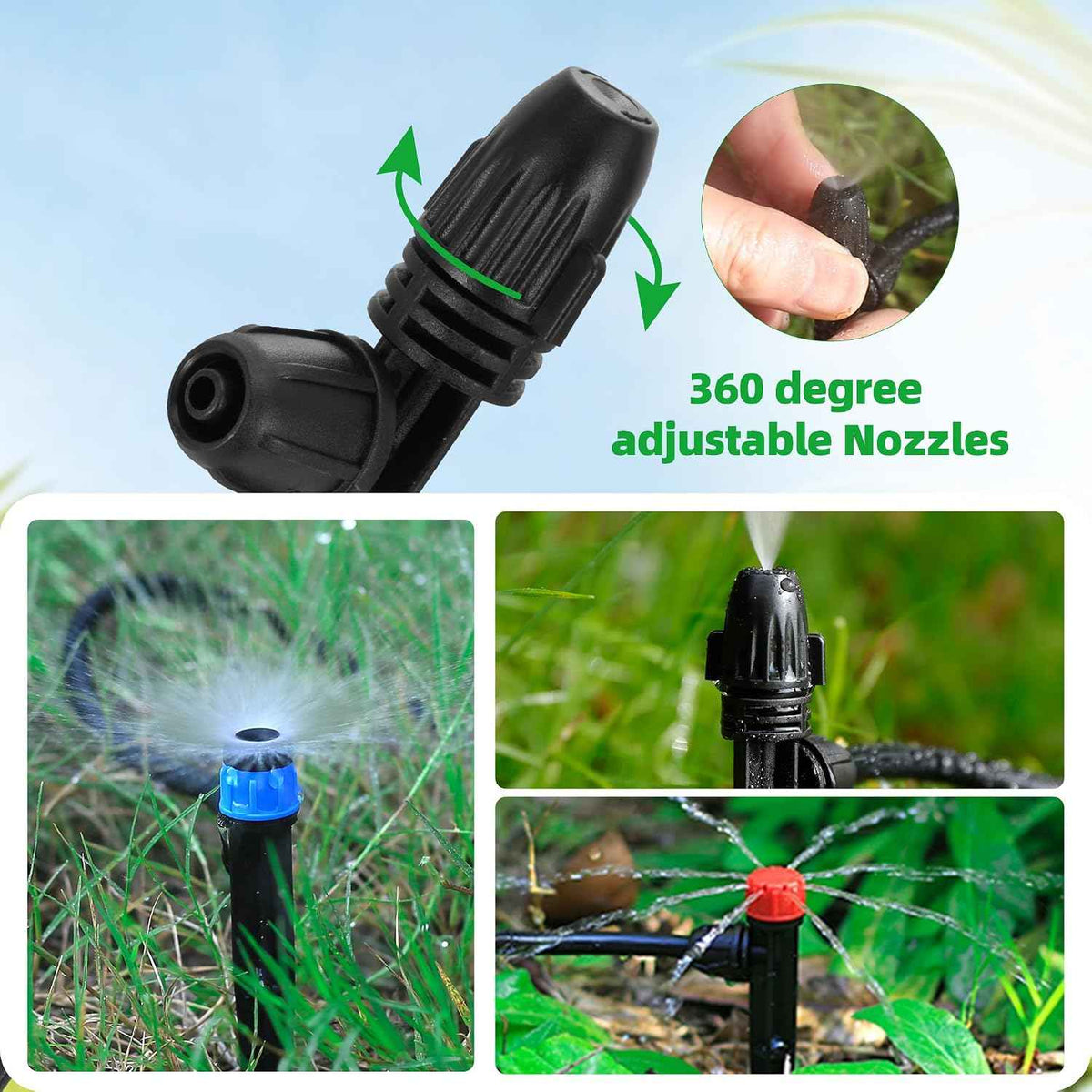 FULAIERGD60 Pcs Drip Irrigation Sprayer Emitters for 1/4" Irrigation Tubing | Adjustable Irrigation Misting Emitters Irrigation Drippers,3 Style Drip Micro Sprinkler Nozzles for Garden Water System