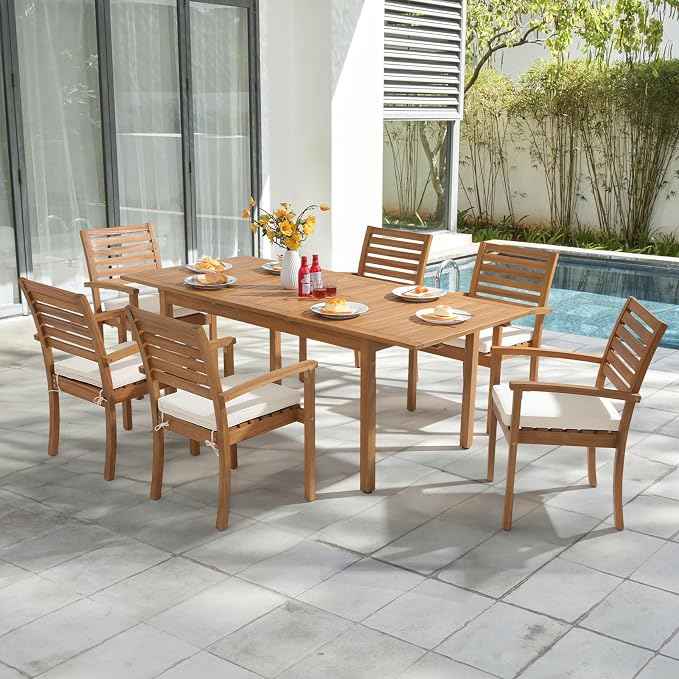 OC Orange-Casual Stackable Patio Dining Chairs Set of 6, Outdoor Acacia Wooden