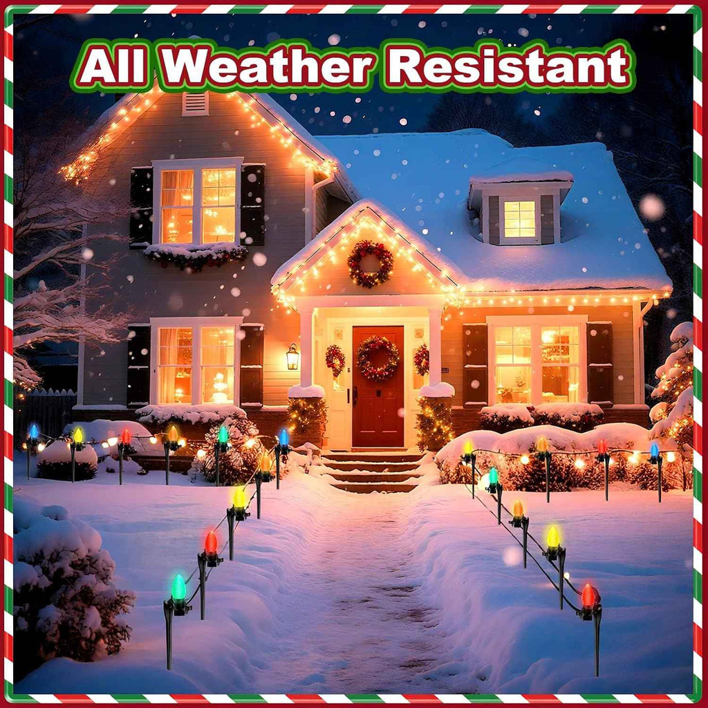 Augshy 24 Pack Christmas Light Stakes, 7.5 inch Yard Lawn Holiday Light Ground Stakes for C7 C9 Outside String Lights Universal Outdoor Light Holders for Christmas Decoration Garden Lawn Path Black