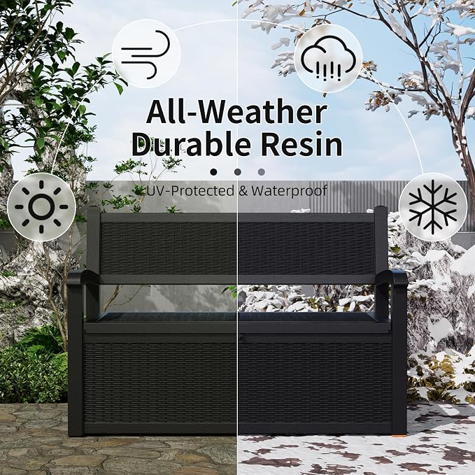 EasyUp 80 Gallon Outdoor Storage Bench Lockable Deck Box Outdoor Storage Box - Image 4