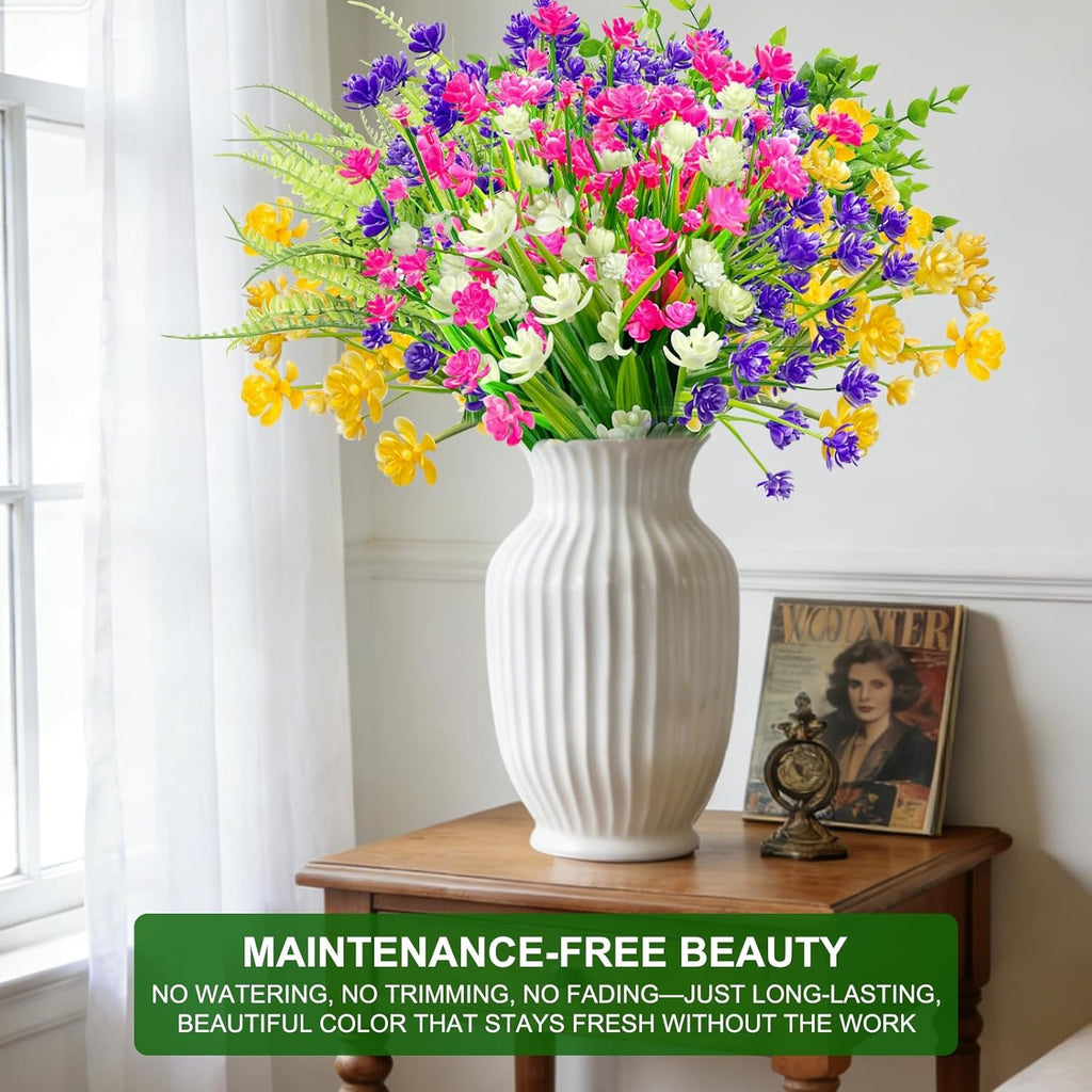 20 Bundles Artificial Flowers for Outdoors, Summer Spring Grass Camellia | Fake Flowers Fern Plants Eucalyptus, UV Resistant No Fade Faux Greenery for Garden Patio Outdoor Decor(Mixed 6 Styles 2)