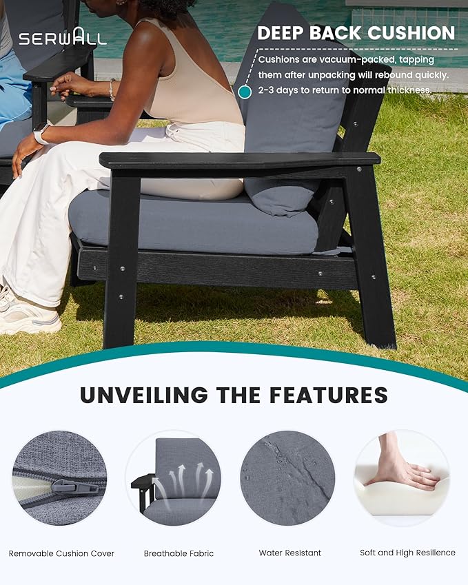 SERWALL Outdoor Patio Furniture Set, 5 Piece HDPE Patio Conversation Sets - Image 3
