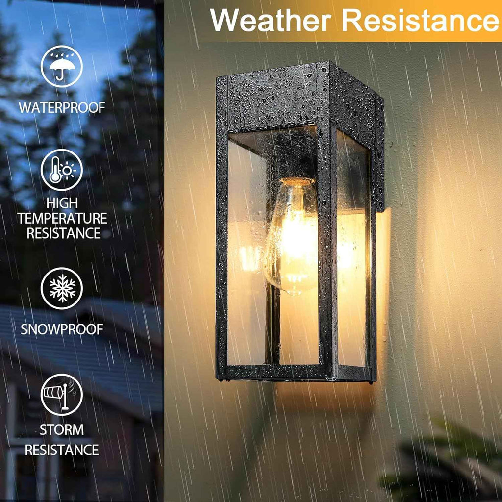 Porch Lights with GFCI Outlet, Outdoor Wall Light Fixtures 2-Pack | Anti-Rust, Waterproof, Tempered Glass, Easy Installation, E26 Socket, Exterior Lighting Sconces for House Garage, Black