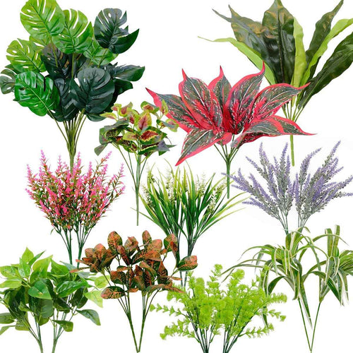 18 PCS Artificial Outdoor Plants, Fake Plants Mix | UV resistant faux plants with 10 varieties for window boxes, planters, porch, patio and garden decor