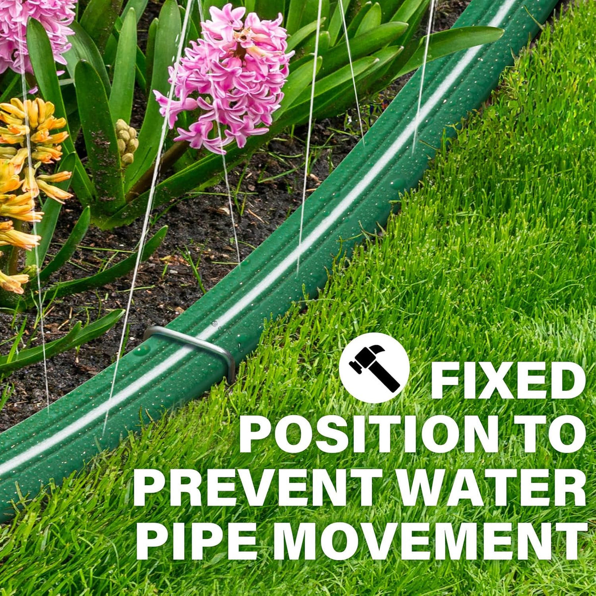 Jin&Bao 50FT Sprinkler Hose Heavy Duty Garden Lawn Water Hose with Staples | High-efficiency sprinkler system,dual-use design,3-6ft even spray,20-60 PSI PVC,comes with fixed staples