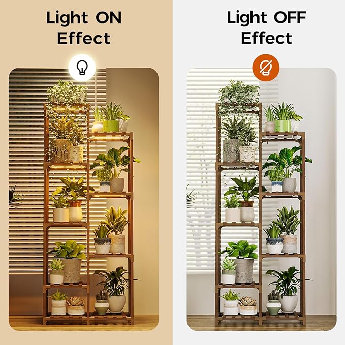 Bamworld Plant Stand with Grow Light Tall Plant Shelf - Image 4
