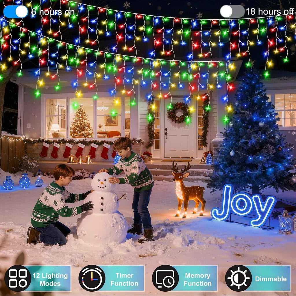 670 LED 66FT Christmas Icicle Lights, 148 Drops, 12 Modes, Multicolor | Weather-resistant Twinkle String Lights with Timer Memory and Dimming for Eaves, Roofs, Windows, Patios Decor