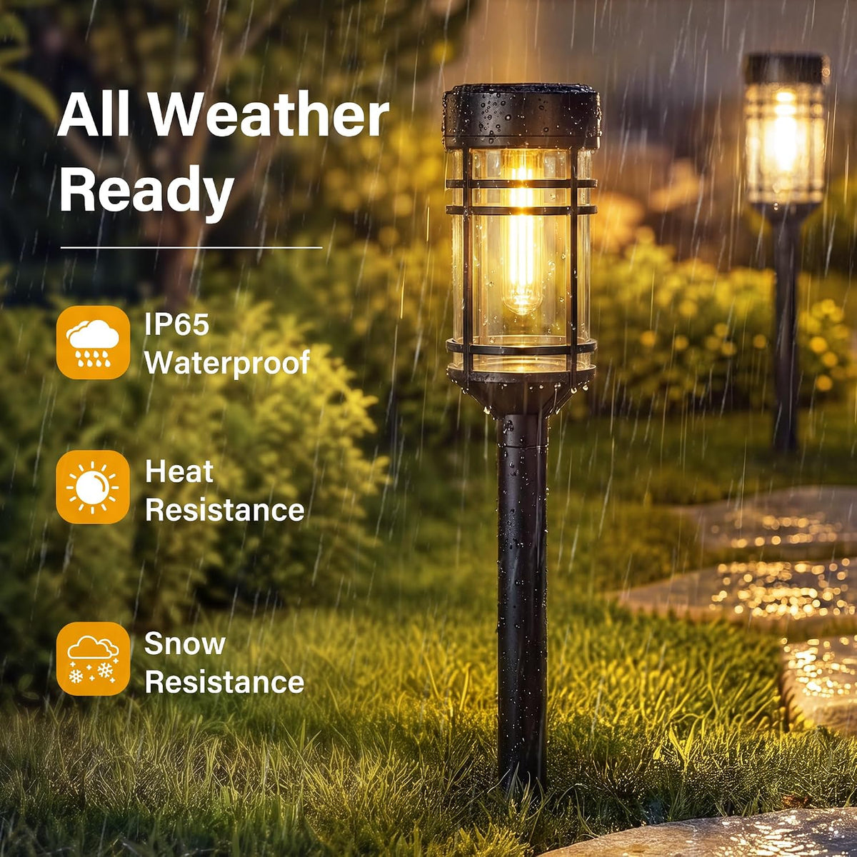 Ollny Solar Pathway Lights Outdoor 2 Packs, Solar Garden Lights IP65 Waterproof, LED Solar Powered Path Light Auto On/Off, Landscape Lighting for Yard Walkway Driveway Porch Outside Decor