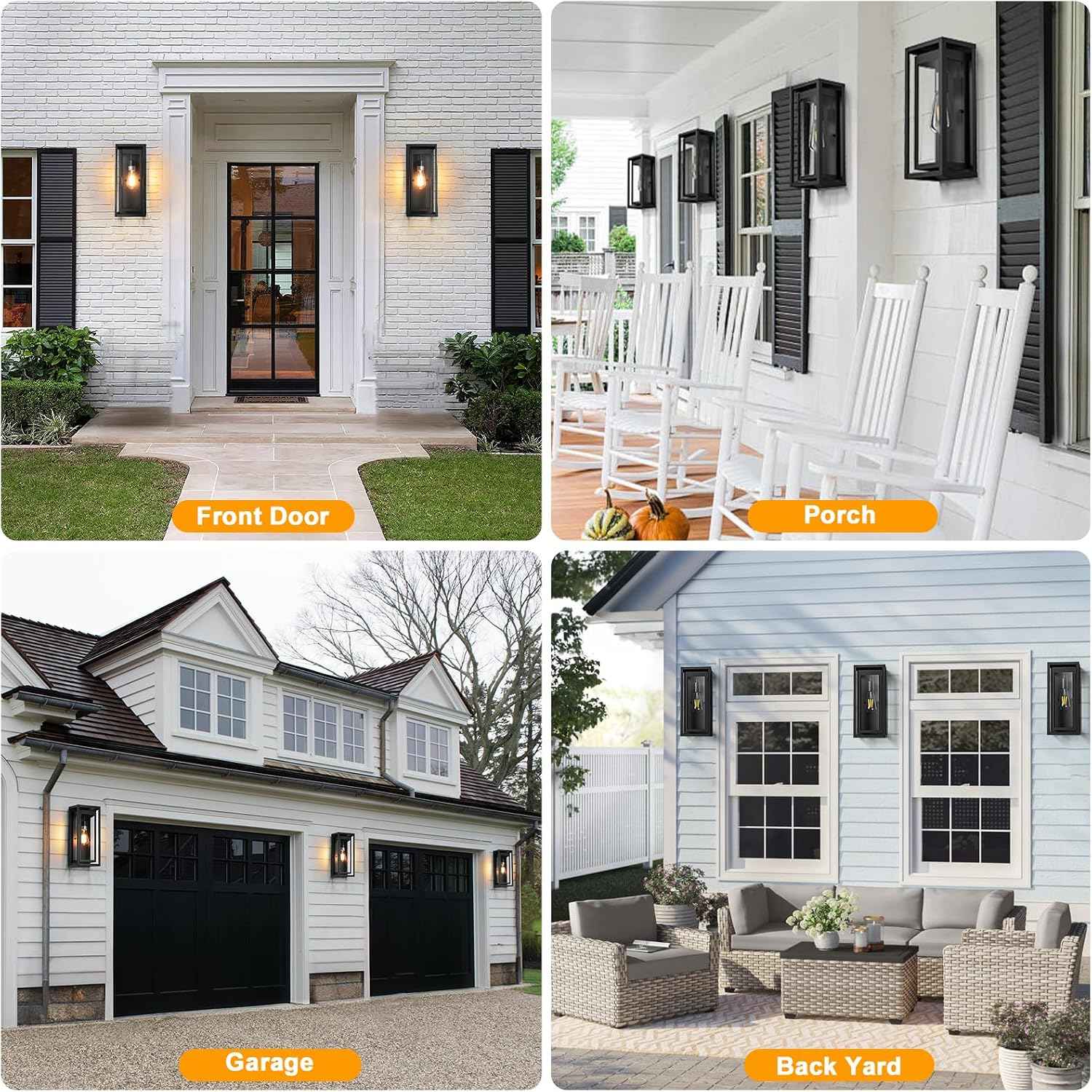 15" Outdoor Wall Lights, Black Exterior Lighting Fixtures, 2 Pack | Large Size, Anti-Rust, Waterproof, Tempered Glass, Easy Installation, Modern & Classic Outdoor Sconces for House Porch Garage