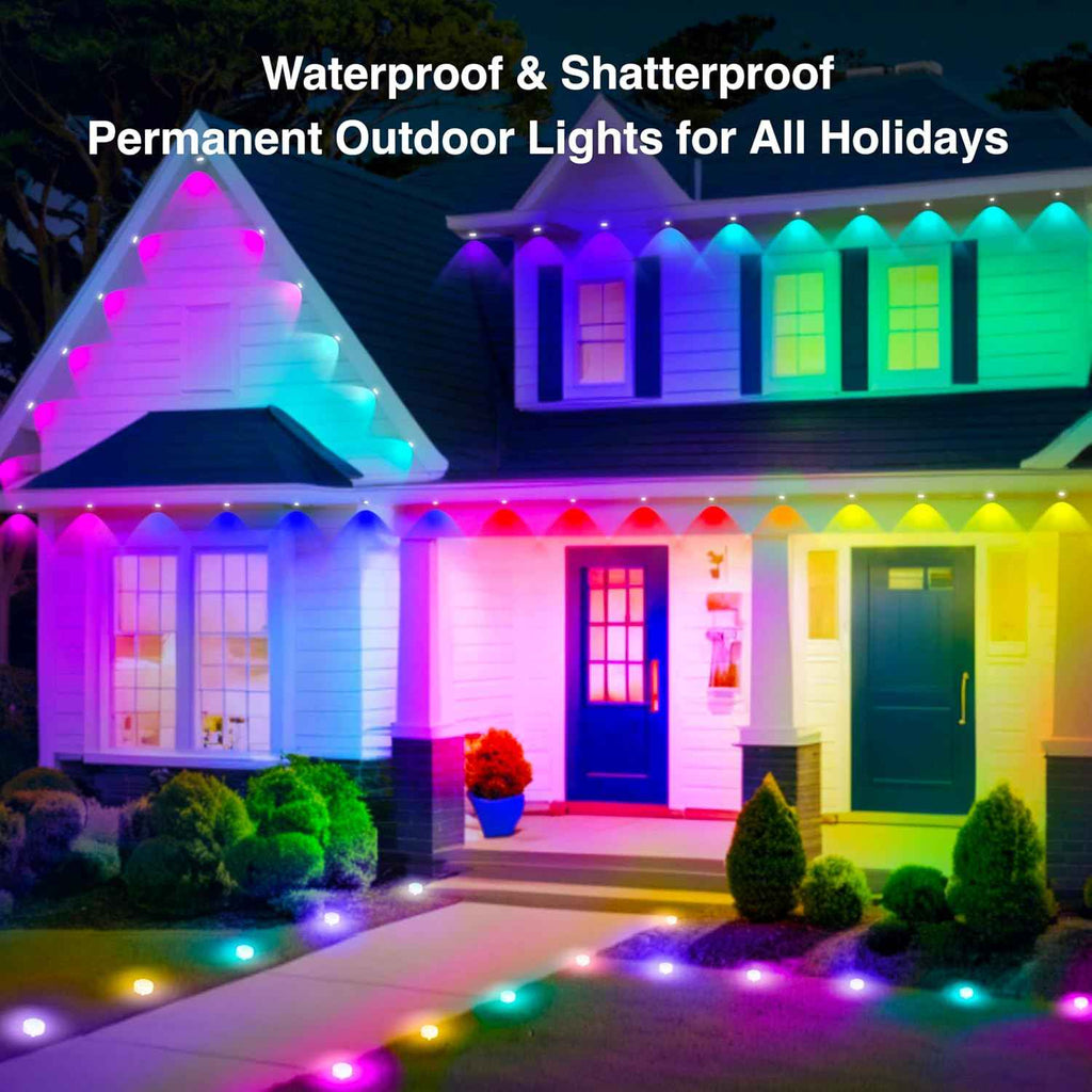 Honche Permanent Outdoor Lights Halloween Decor House Eave Lights Ground Lights Outdoor for Holiday,Party, Daily,Multicolor (mulito Color, 54ft with 36 Lights)