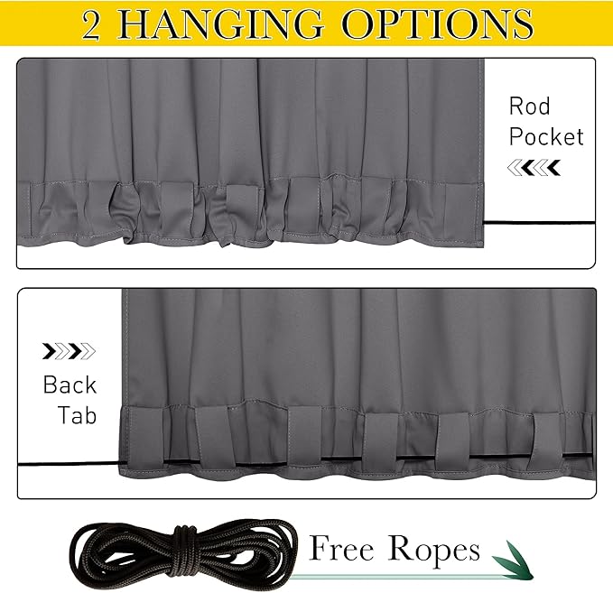 NICETOWN 2 Panels Outdoor Curtains Waterproof Grommet & Back Tab on Top & Bottom - Image 2