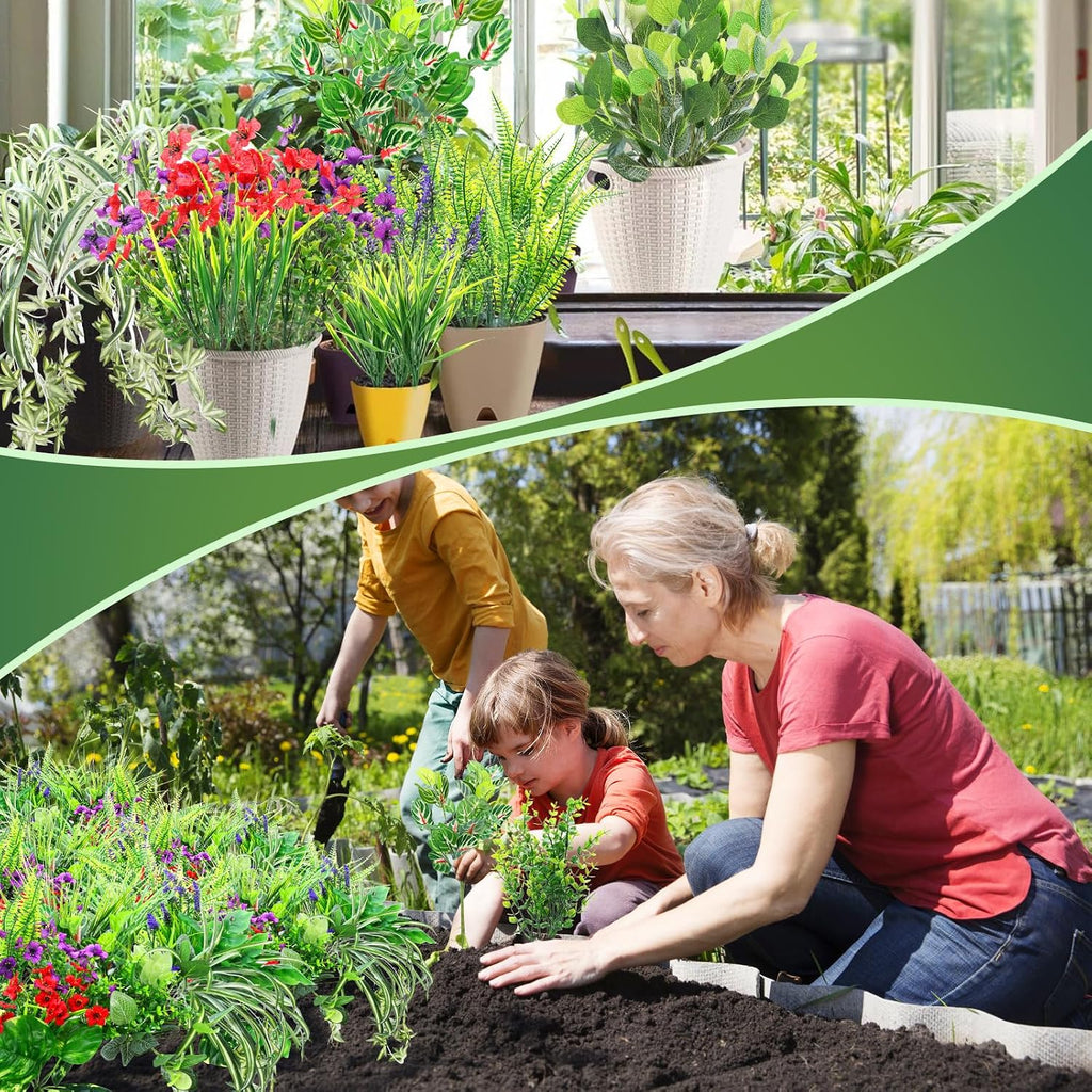 14 Bundles Artificial Plants Flower Outdoor, UV Resistant Faux Greenery with Flowers & Cascading Vines, Fake Plants for Planters, Window Boxes, Hanging Baskets & Garden Decor