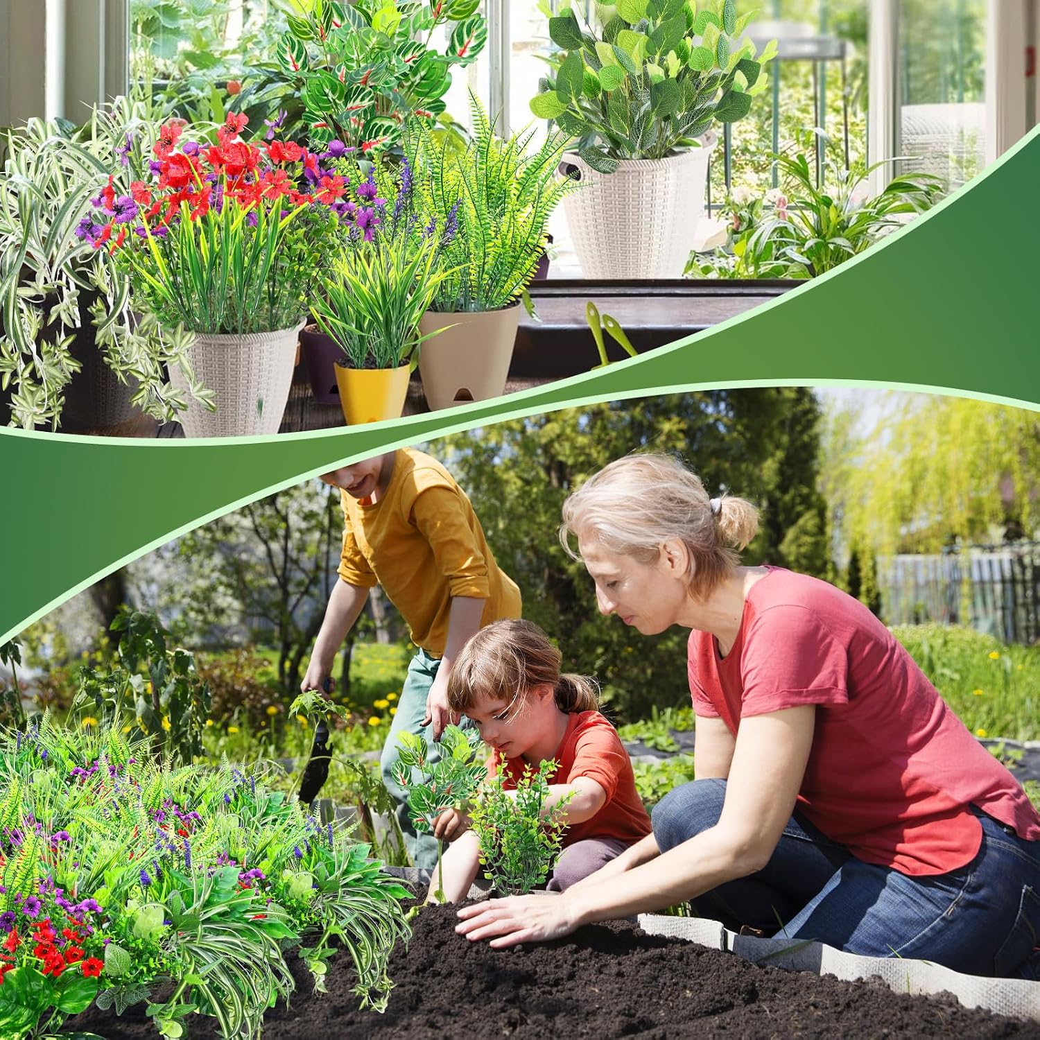 14 Bundles Artificial Plants Flower Outdoor, UV Resistant Faux Greenery with Flowers & Cascading Vines, Fake Plants for Planters, Window Boxes, Hanging Baskets & Garden Decor