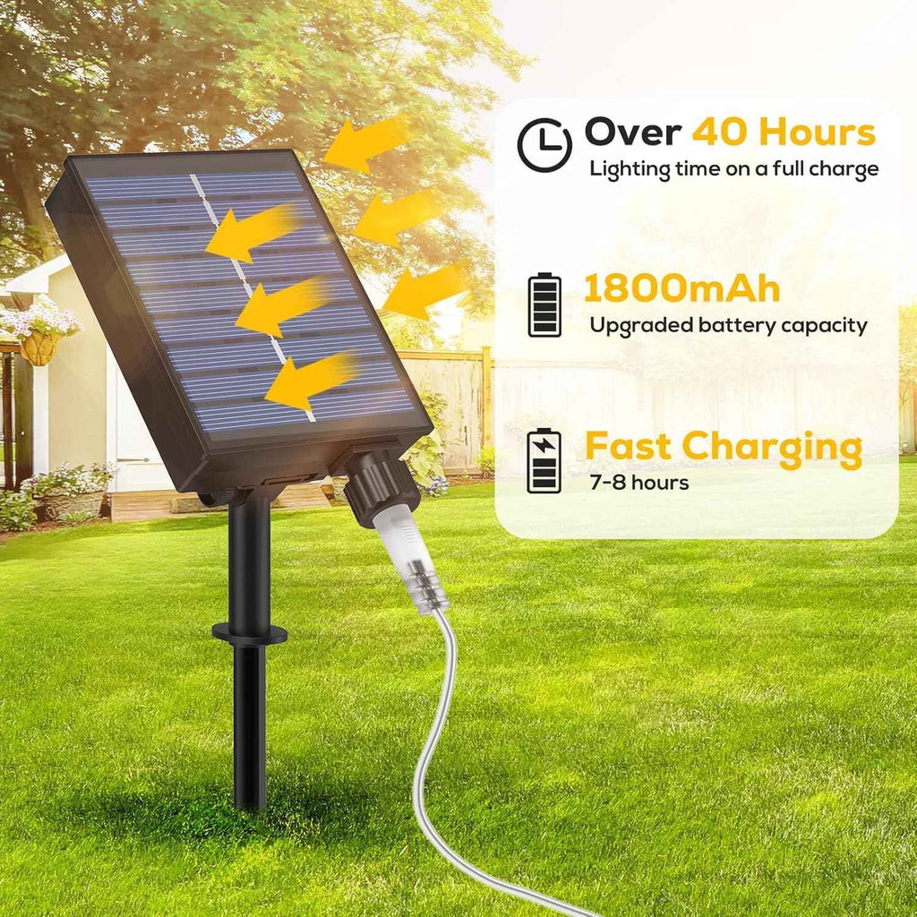 Solar Rope Lights, 66FT 200LED Outdoor Christmas Fairy Light (Warm White) | Type C & Solar, With Remote, Waterproof, Timing, 8 Modes, for for Garden Patio Porch Pool, Warm Christmas Decoration
