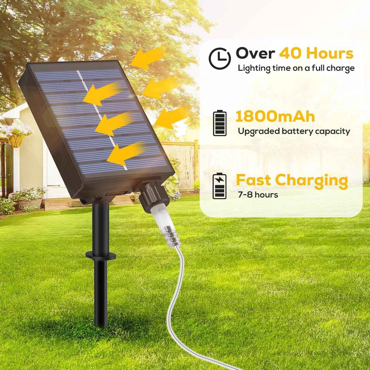 Solar Rope Lights, 66FT 200LED Outdoor Christmas Fairy Light (Warm White) | Type C & Solar, With Remote, Waterproof, Timing, 8 Modes, for for Garden Patio Porch Pool, Warm Christmas Decoration