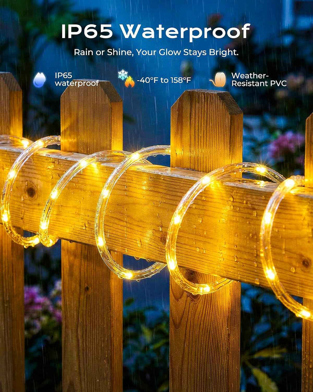 Brightown 2 Pack Total 78FT 200LED Warm White Solar Rope Lights Waterproof | IP65 waterproof solar fairy lights with 8 lighting modes, solar powered, perfect decor for yard, garden and outdoor tree