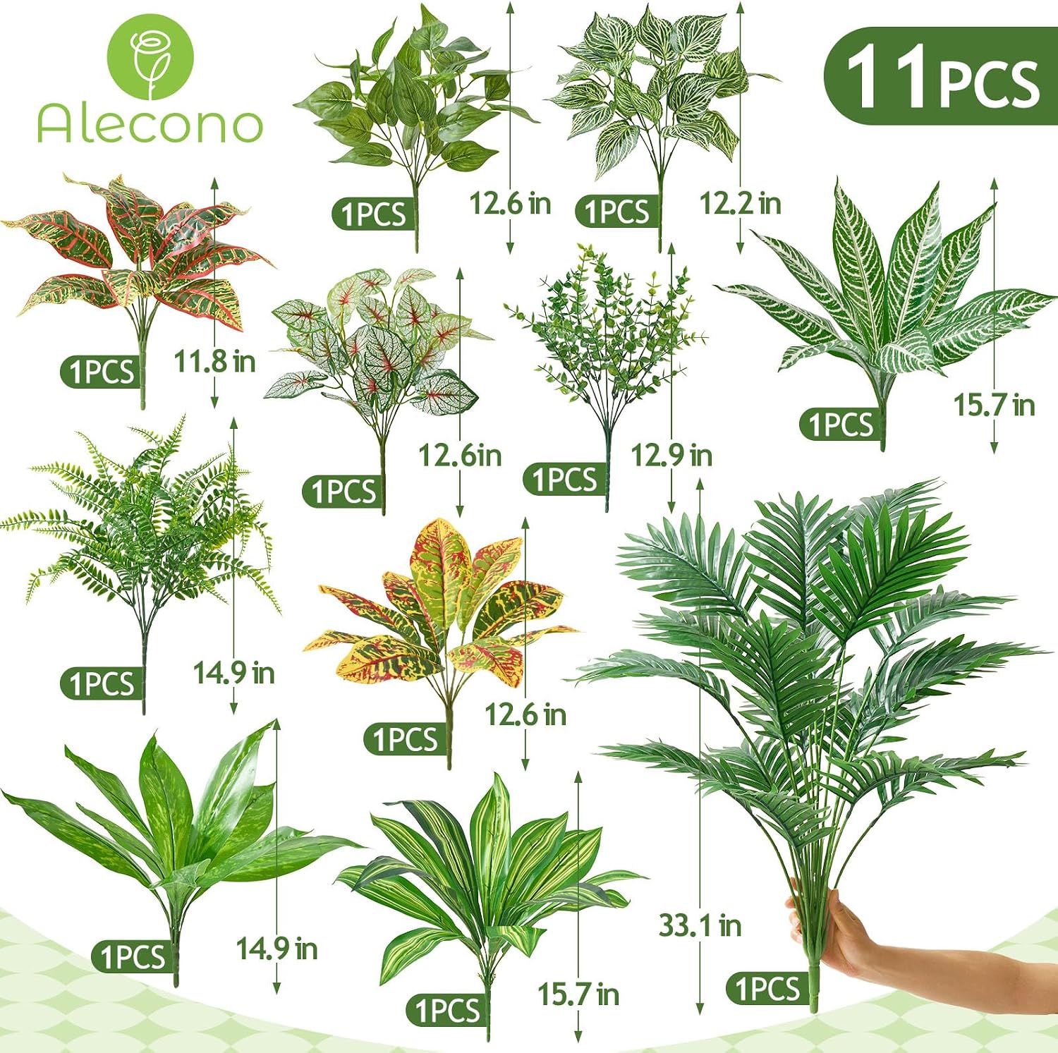 Alecono Artificial Plants Outdoor 11 Bundles UV Resistant Fake Greenery | Maintenance-Free Faux Stems for Window Box, Porch, Patio Decor & Outdoor Planters (No Planter Included)