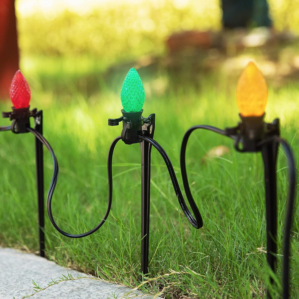 EBaokuup 100pcs 7.5 Inch Christmas Light Stakes,Yard Lawn Light Stakes for C7 C9 Christmas String Lights,Universal Outdoor Light Holders for Christmas Decorations Garden Patio Path (Black-7.5")