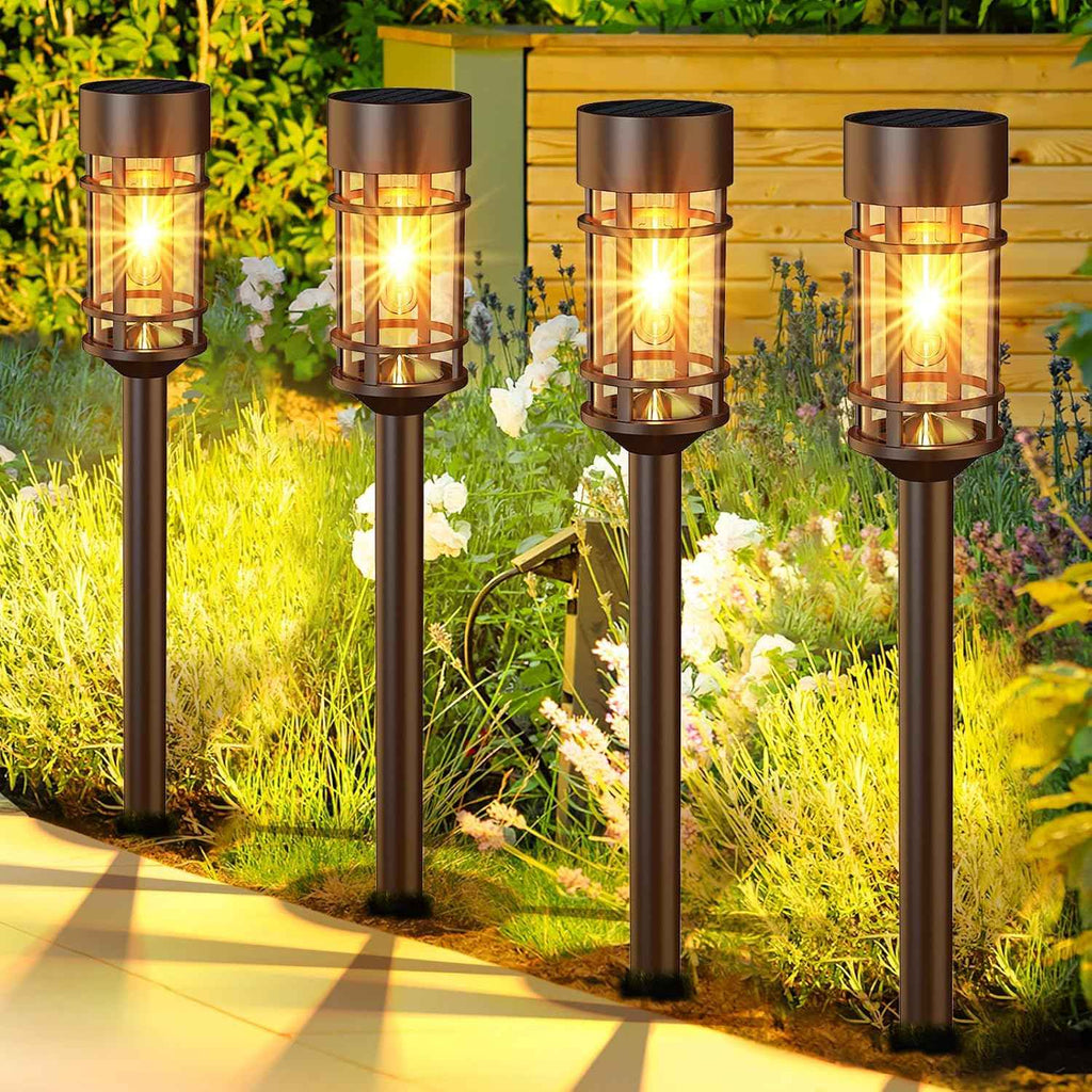 ILANCK Solar Pathway Lights Outdoor Solar Lights 8 Pack Metal & Glass Design - Waterproof Auto On/Off Bright Long-Lasting Garden Landscape Lighting Walkway Driveway