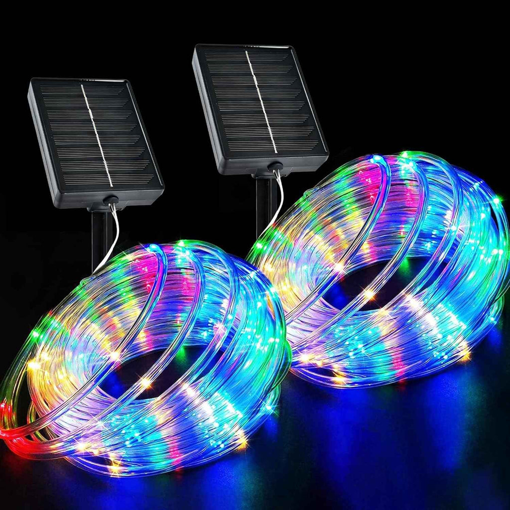 Solar Rope Lights Outdoor, 2 Packs Total 144FT 400LED Solar String Lights with 8 Lighting Modes, Waterproof Solar Powered Fairy Lights for Party Garden Yard Home Holiday Tree Decoration, Multicolor