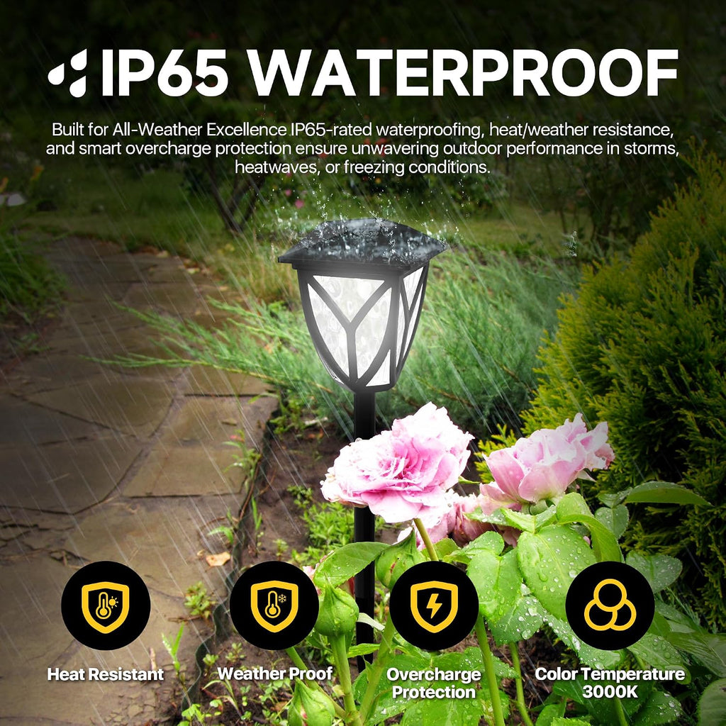 Ensenior Solar Lights Outdoor, 6500K LED Pathway Garden Lights, 6 Pack | IP65 waterproof landscape lighting, energy-efficient for yard, patio, walkway & planter, tool-free auto ON/OFF