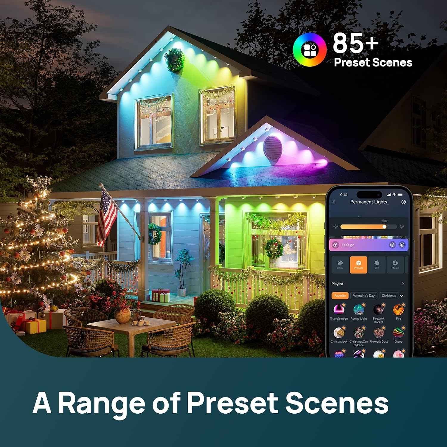Linkind Permanent Outdoor Lights HP5, 100ft Smart Outdoor Lights for House | AI Dotis, RGBTW LED Outdoor Lights,85 Scenes Modes, IP67 Waterproof, Works with Alexa,Google Assistant