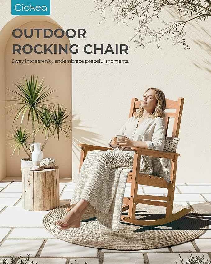 Ciokea Oversized Outdoor Rocking Chair, 380lbs Heavy-Duty Large Patio Rocker