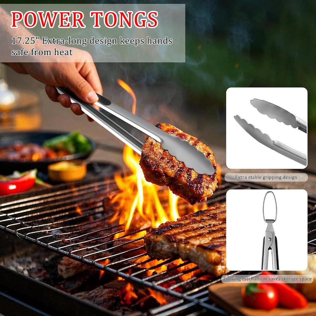 11-Piece Grill Tools Set, BBQ Grilling Accessories with Tongs & Spatua | Stainless Steel Portable Grill Tools Kit with Hooks & Apron Storage Bag for Camping, Grilling Gifts for Men Dad