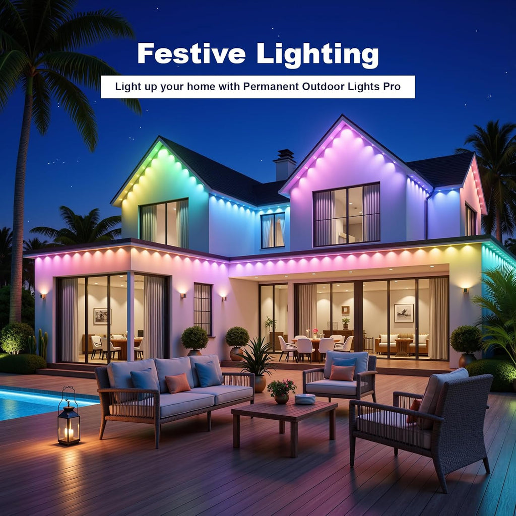 Permanent Outdoor Lights 50ft, Outdoor Lights, with 30 RGBIC LED，with 16 Million Colors and ，IP67 Waterproof, APP/Remote Control Modes, Holiday & Party Decorations