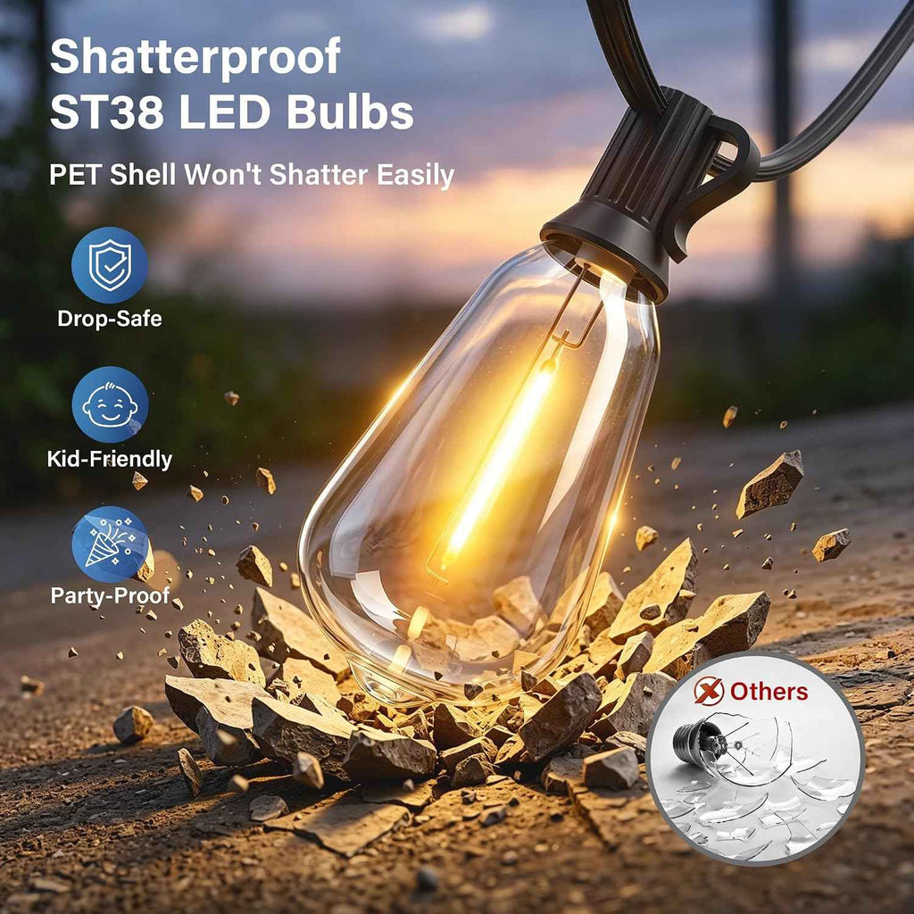 Guhope 54 FT Outdoor String Lights for Outside, Dimmable ST38 Edison LED Patio Lights with Timer, 3 Lighting Modes, IP45 Waterproof String Lights with Remote for Backyard Garden Porch Party Decor