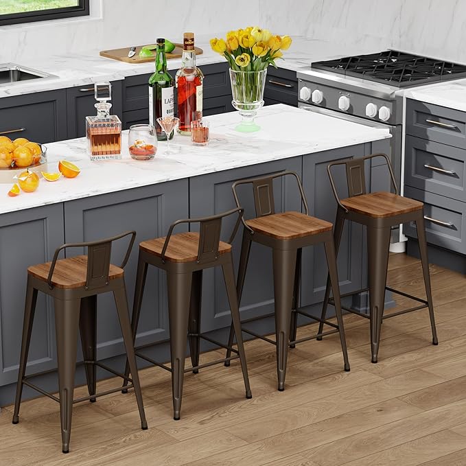 WENTMENT Bar Stools Set of 4 Counter Height Bar Stools Metal Barstools - Image 3