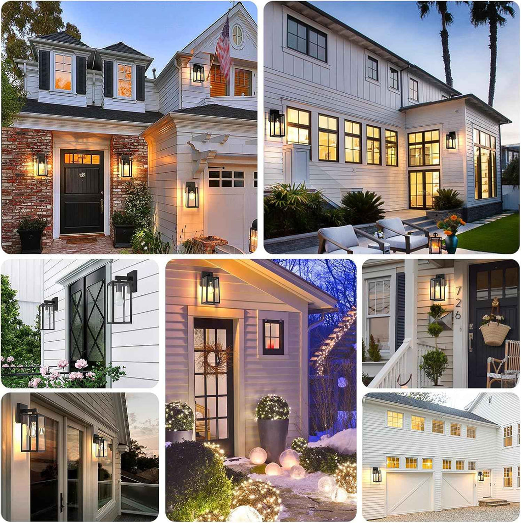 MAXvolador Outdoor Wall Light Fixtures, Exterior Waterproof Wall Lanterns | Black Porch Wall Lights, Anti-Rust, E26 Socket, Clear Glass Outside Wall Mount Sconces, Front Door Lighting for Patio, 2 Pack