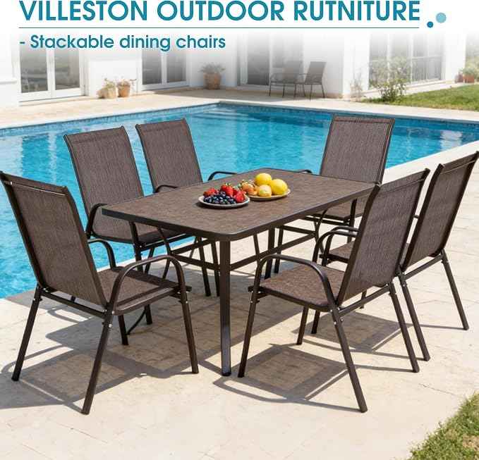 Outdoor Stackable Chairs Set of 6, Stacking Patio Chairs