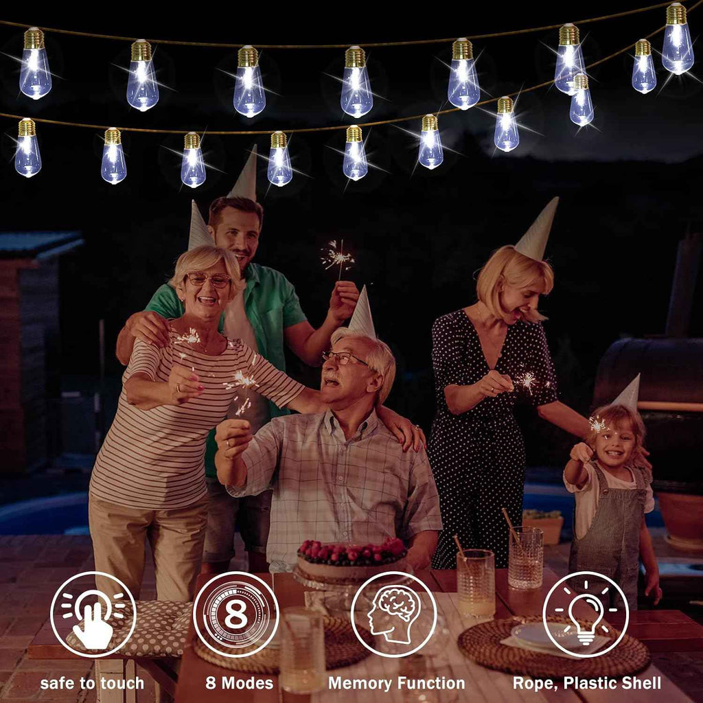 (New) Outdoor String Lights, 24FT LED Patio String Lights, UL-Plug Waterproof 8 Modes Rustic Hemp Rope String Lights, Shatterproof Plastic Bulbs for Backyard, Garden, Porch, Wedding, Christmas Decor