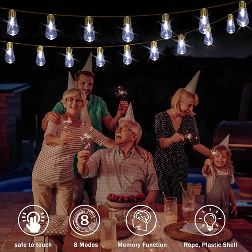 (New) Outdoor String Lights, 24FT LED Patio String Lights, UL-Plug Waterproof 8 Modes Rustic Hemp Rope String Lights, Shatterproof Plastic Bulbs for Backyard, Garden, Porch, Wedding, Christmas Decor