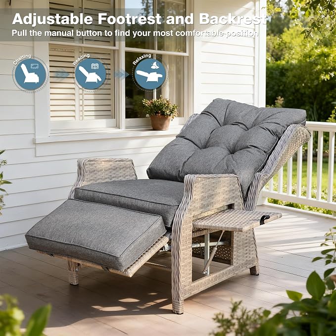Outdoor Recliner with Adjustable Back and Footrest, Patio 150° Lay Flat - Image 3
