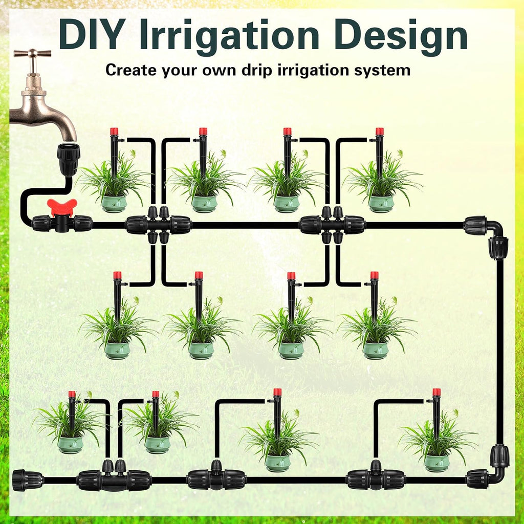 Rossesay 20 Pcs 1/2 Inch Tubing Drip Irrigation Fittings Kit for Drip Line Connectors Water Drip System Include 2 Elbow, 3 Switch Valves, 4 End Cap, 2 Couplings, 3 3 Way,3 4 Way,3 6 Way Connector
