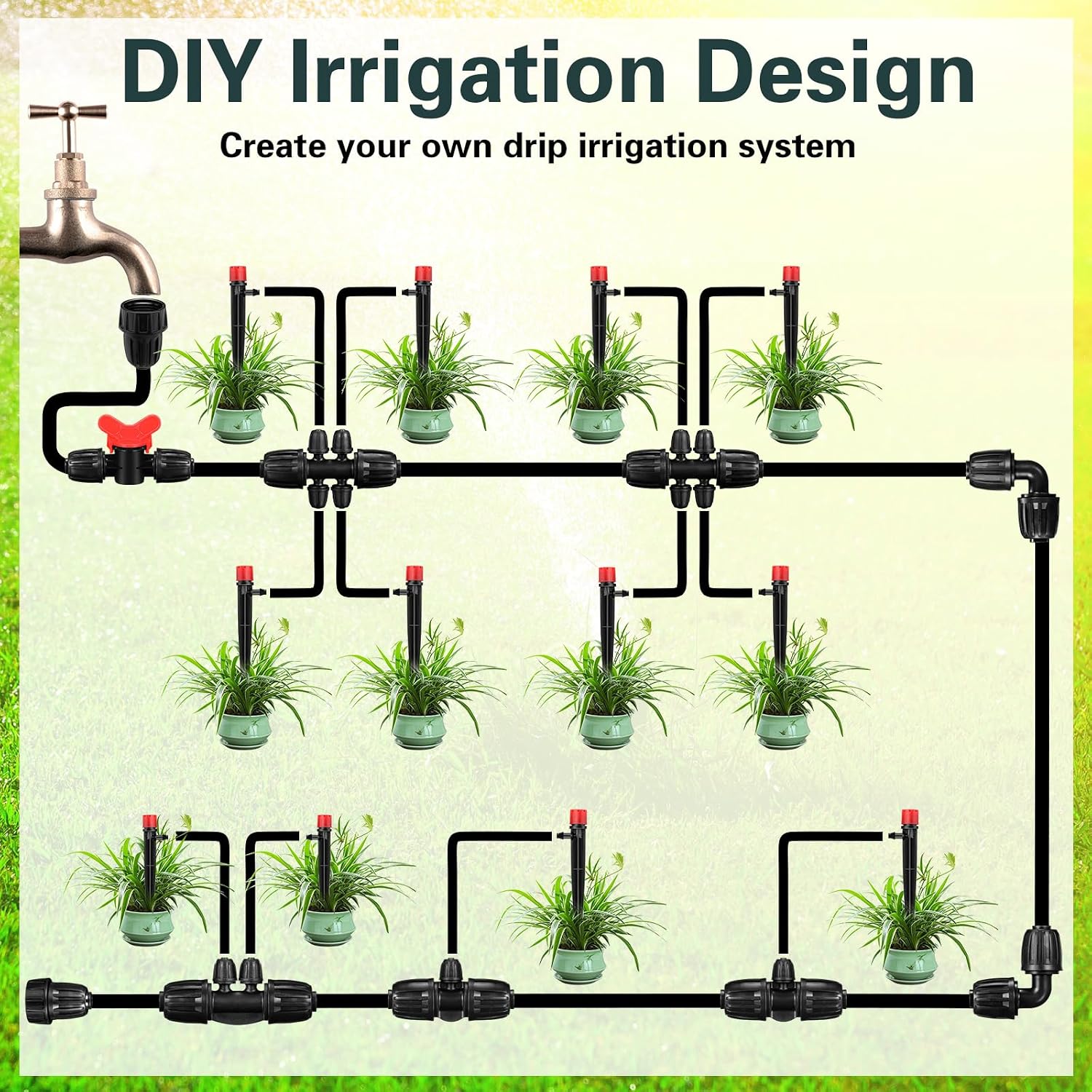 Rossesay 20 Pcs 1/2 Inch Tubing Drip Irrigation Fittings Kit for Drip Line Connectors Water Drip System Include 2 Elbow, 3 Switch Valves, 4 End Cap, 2 Couplings, 3 3 Way,3 4 Way,3 6 Way Connector
