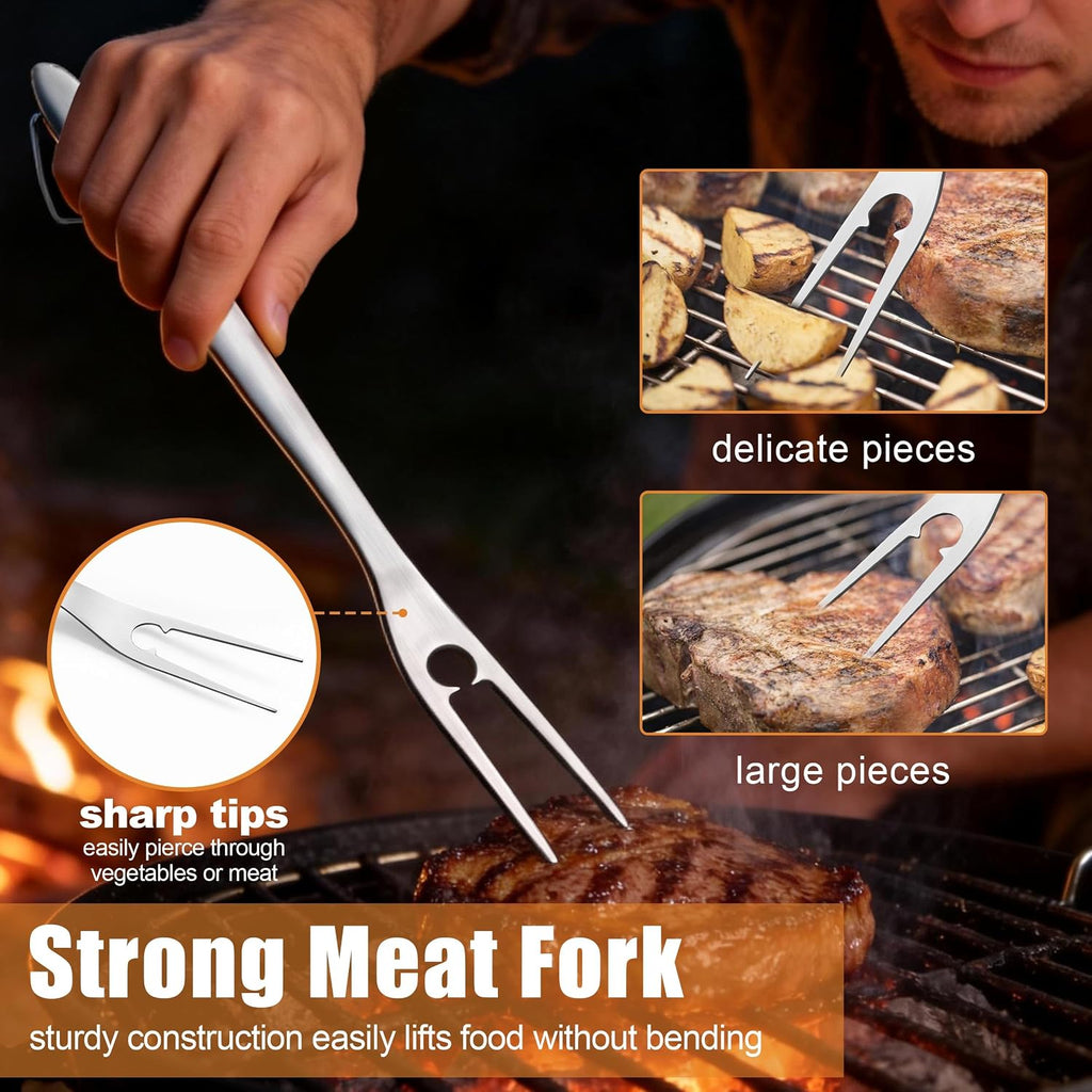 BBQ Accessories, HaSteeL 18In Grill Tools for Outdoor Grill - 4 Pack | Stainless Steel Grill Accessories for Camping, Heavy-Duty Grill Spatula, Tong, Fork, Brush, Campfire Cooking Utensils for Men