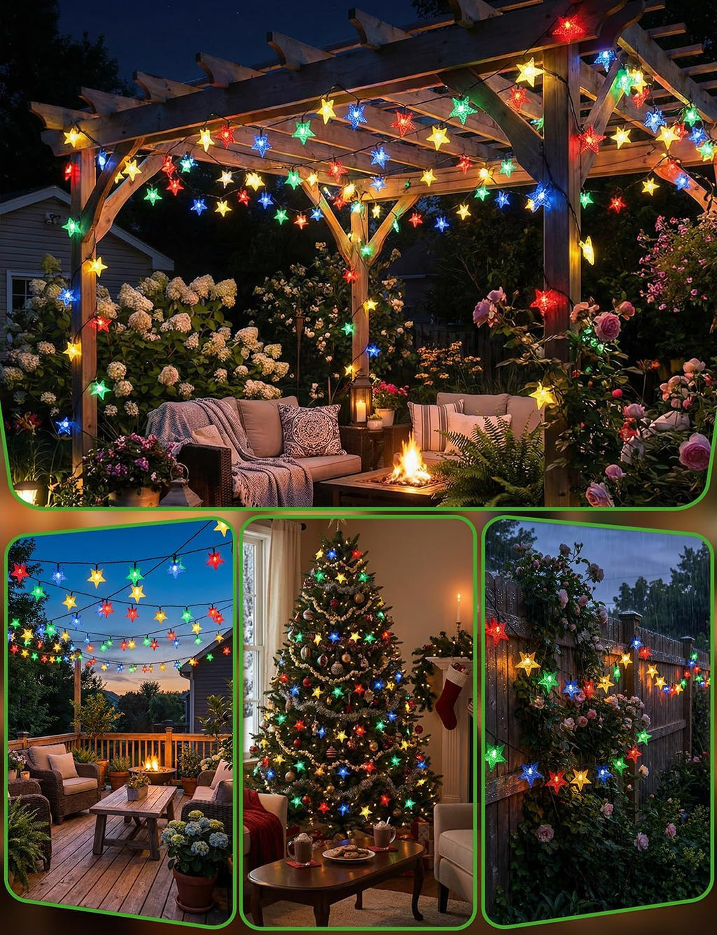 Star String Lights 23FT 50LED Colorful Star Fairy Lights Waterproof Solar Powered Twinkle Light with 8 Modes Outdoor Decorative Lights for Garden Patio Christmas Festival Party Decor