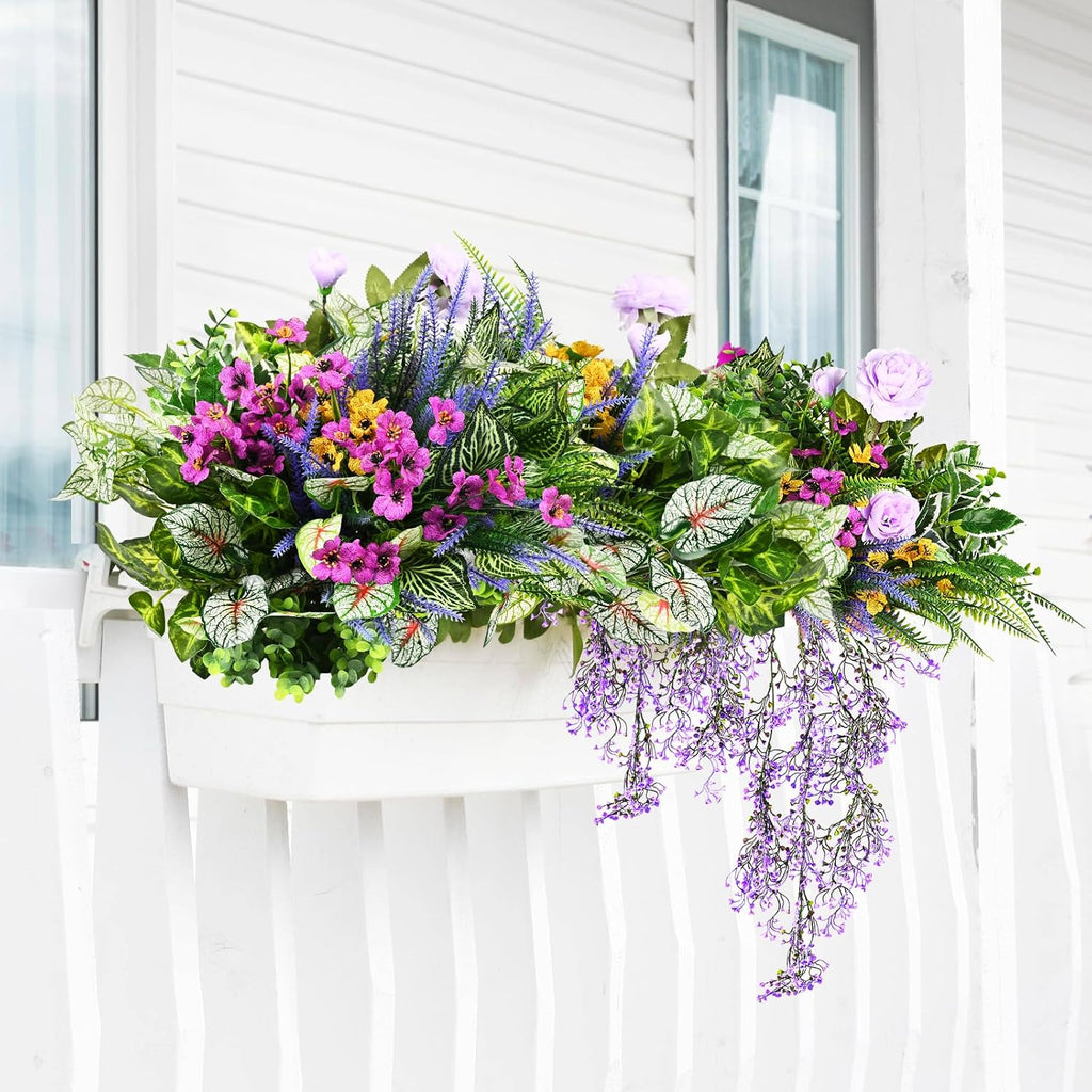 22Pcs Fake Greenery Stems Plants Outdoor UV Resistant Artificial Lavender Flowers fake bushes greenery shrubs for Indoor Outside Hanging Plants Garden Front Porch Patio Wedding Farmhouse Décor